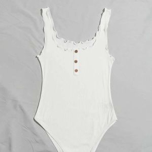 SHEIN Lettuce Trim Button Front Tank Bodysuit